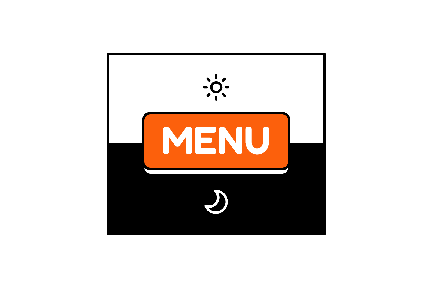 Orange menu card between sun and moon icons for an all-day menu