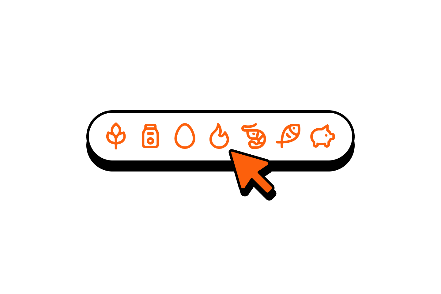 Dietary and allergen filter icons for plant-based, dairy, egg, spicy, seafood, and value-friendly menu tags