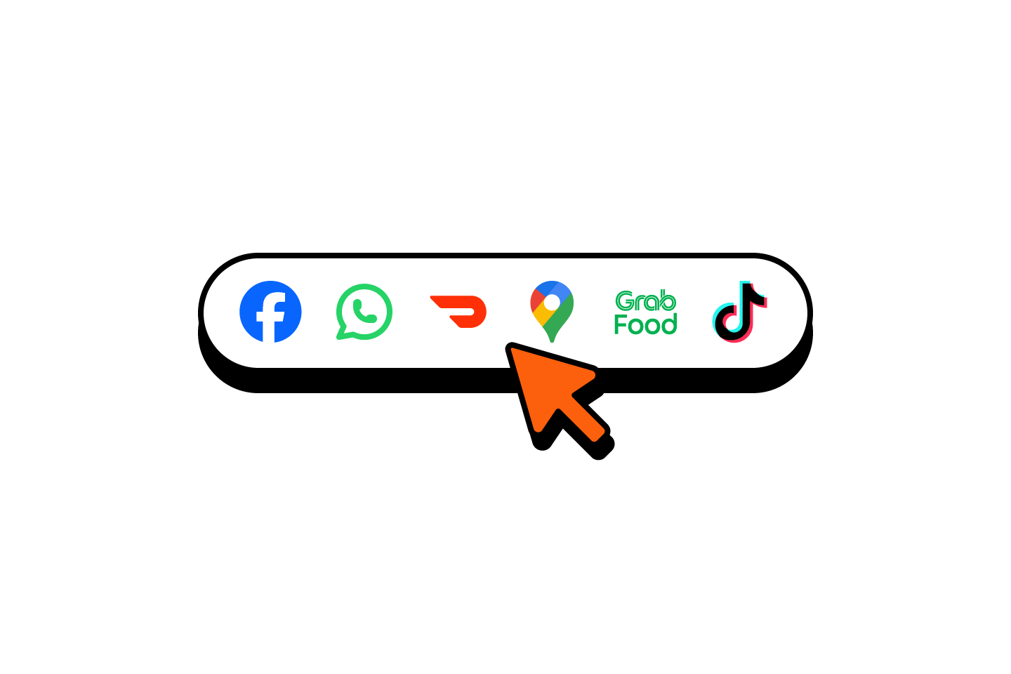 Platform icon bar with a cursor selecting a destination link for one-tap deep linking