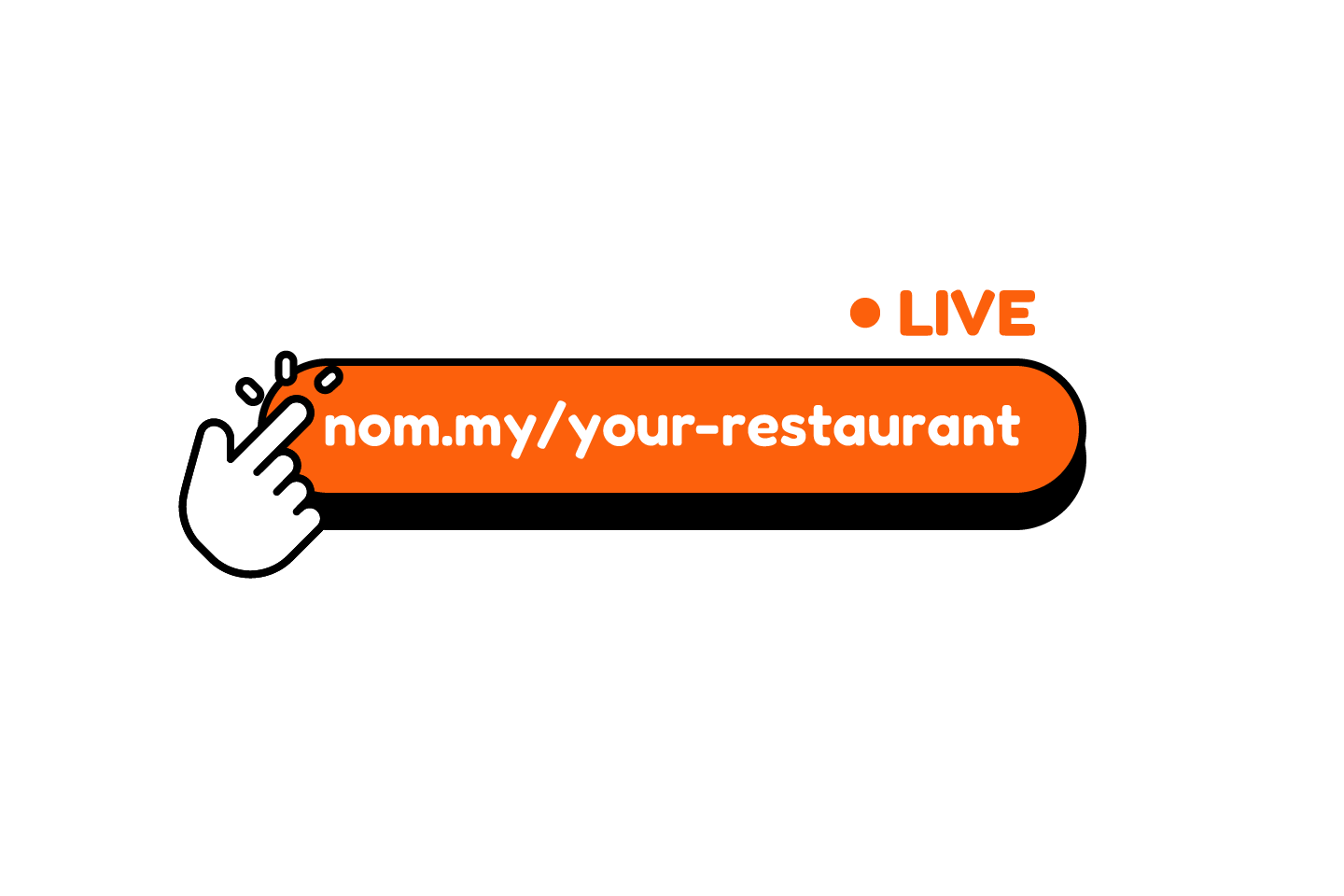 Nommy restaurant website link published live with a hand cursor and Live label