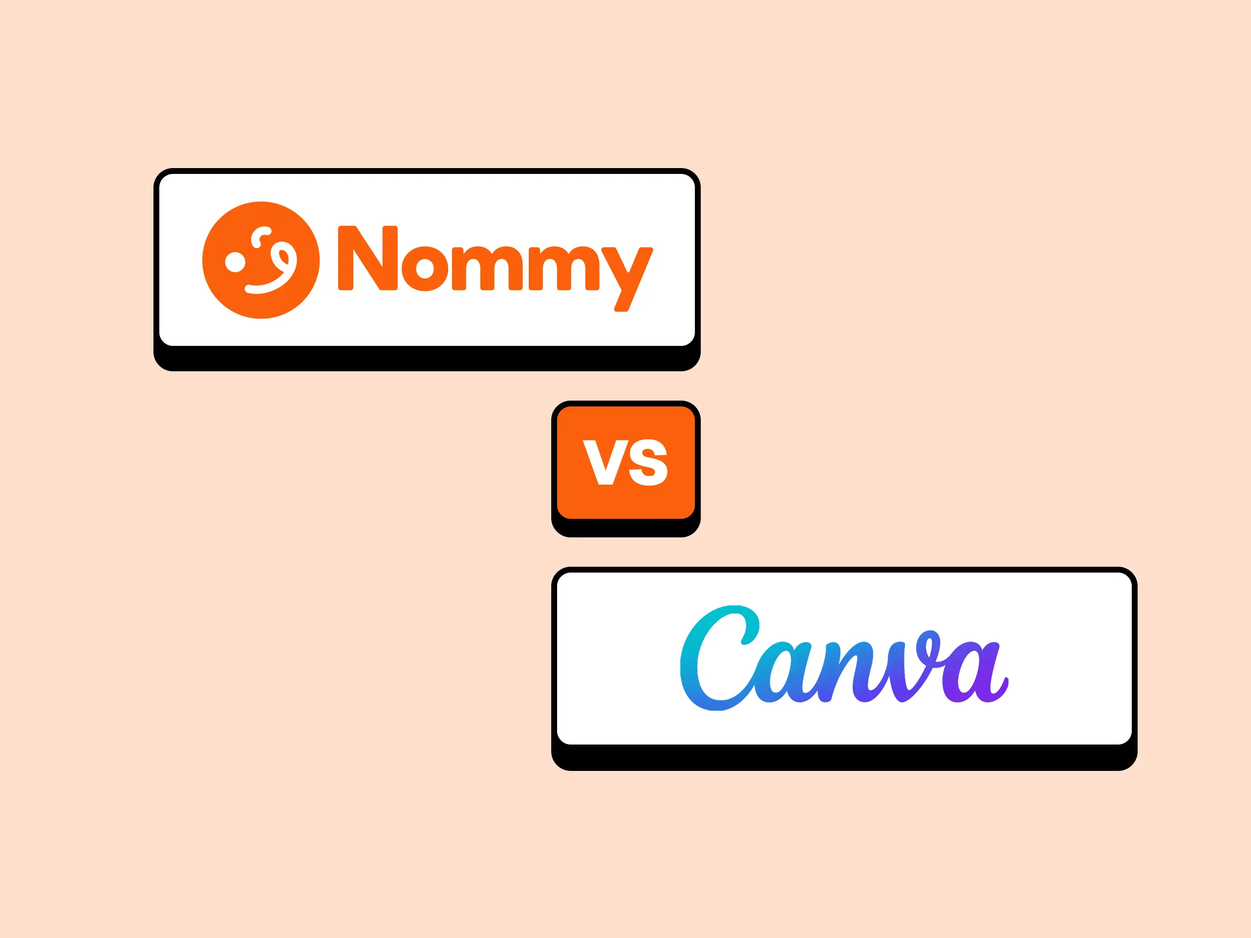 Nommy vs Canva: side-by-side comparison of the Nommy restaurant website and digital menu interface with Canva's design canvas