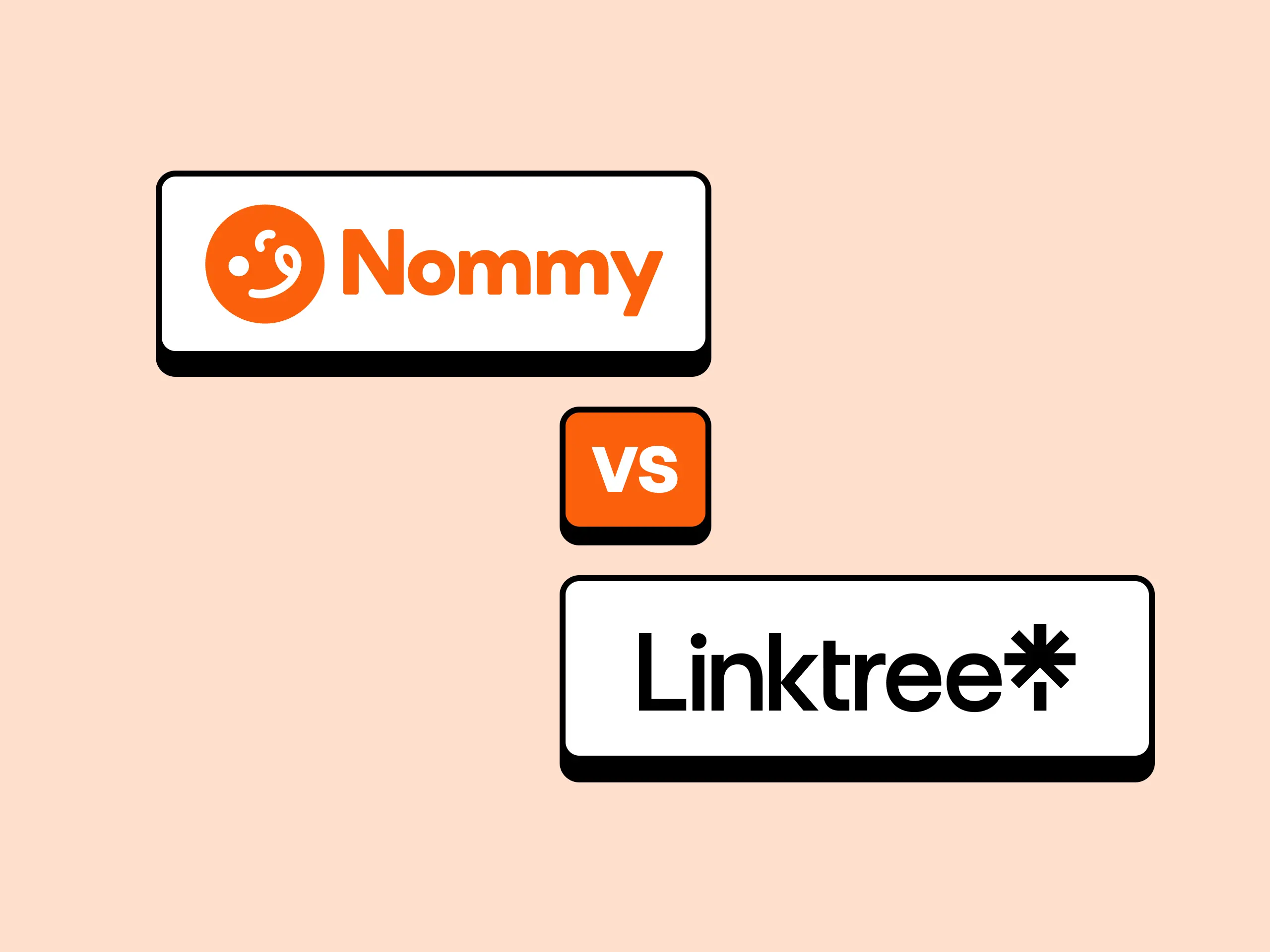 Nommy vs Linktree: side-by-side comparison of the Nommy restaurant website and digital menu interface with Linktree's link-in-bio page