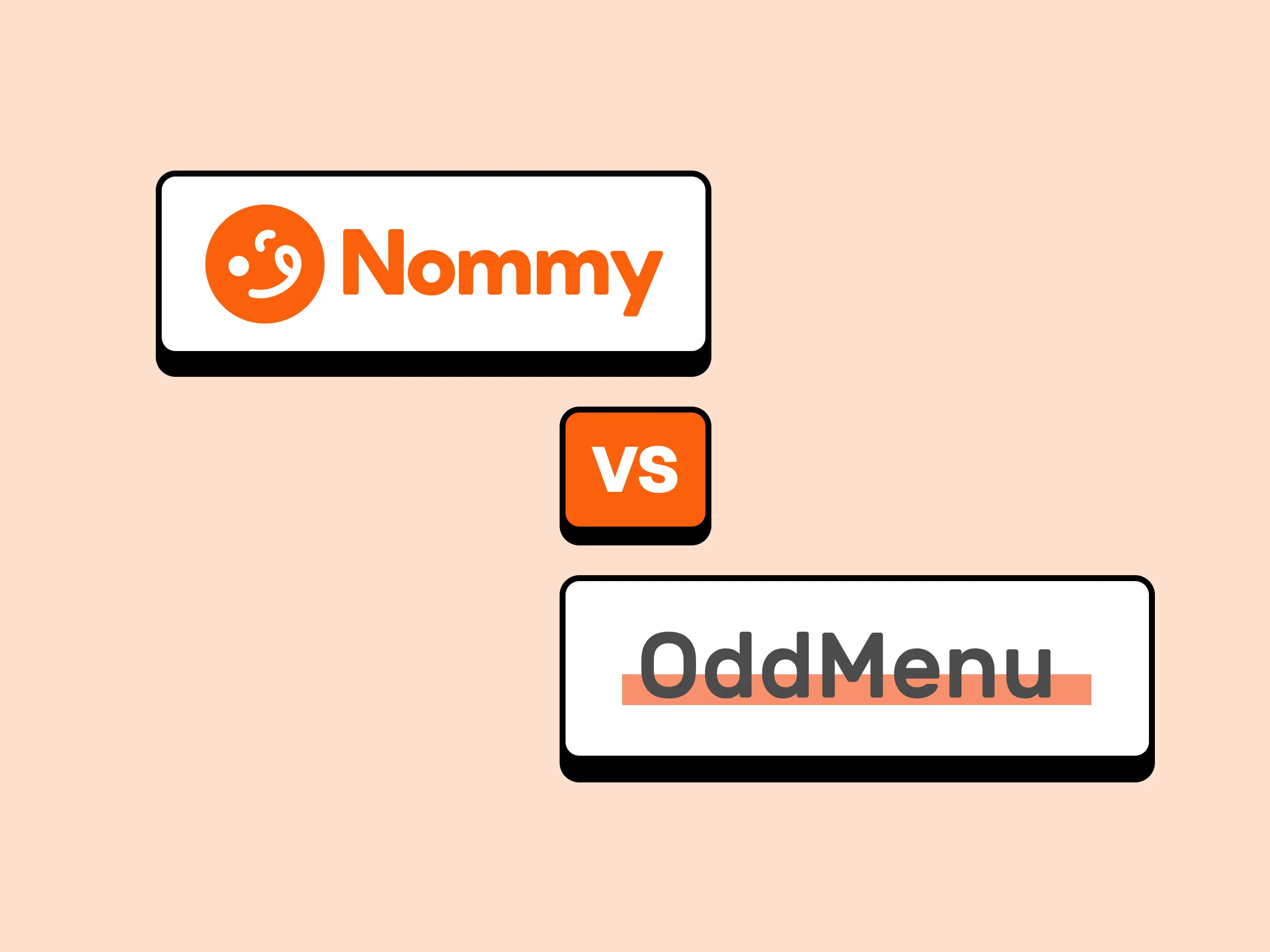 Nommy vs OddMenu: side-by-side comparison of the Nommy website and digital menu interface with OddMenu's QR code menu