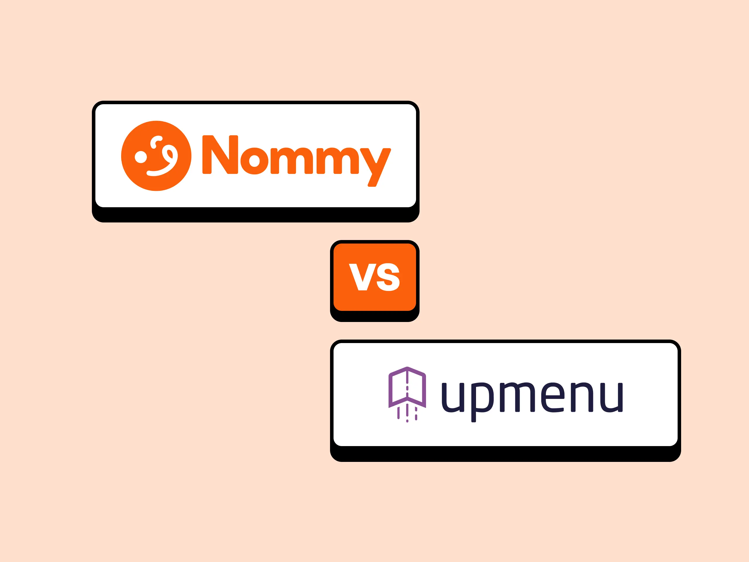 Nommy vs UpMenu: side-by-side comparison of the Nommy website and digital menu interface with UpMenu's online ordering dashboard