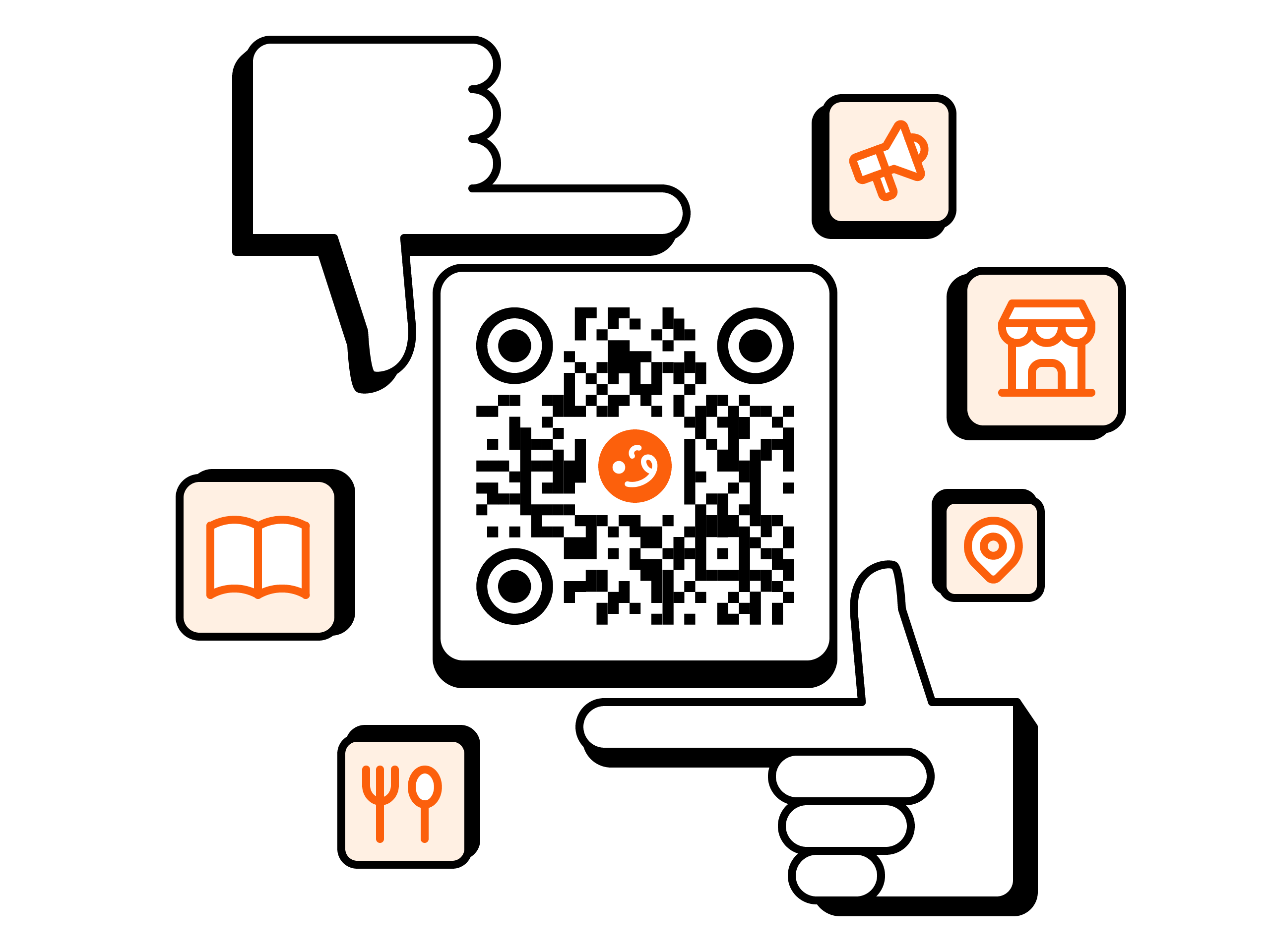 Restaurant QR code linking customers to a digital menu, business details, and promotions
