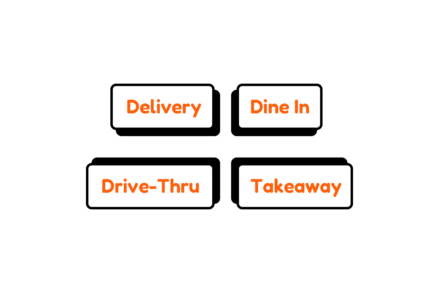 Service mode buttons for Delivery, Dine In, Drive-Thru, and Takeaway
