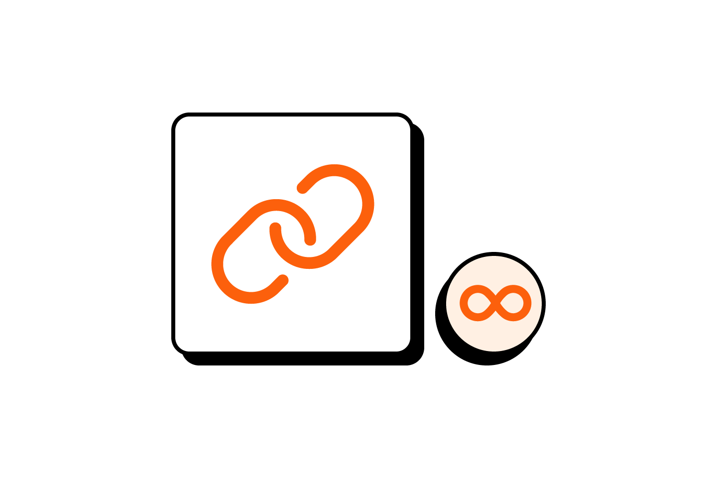 Chain link and infinity icon representing unlimited links in a food business link-in-bio